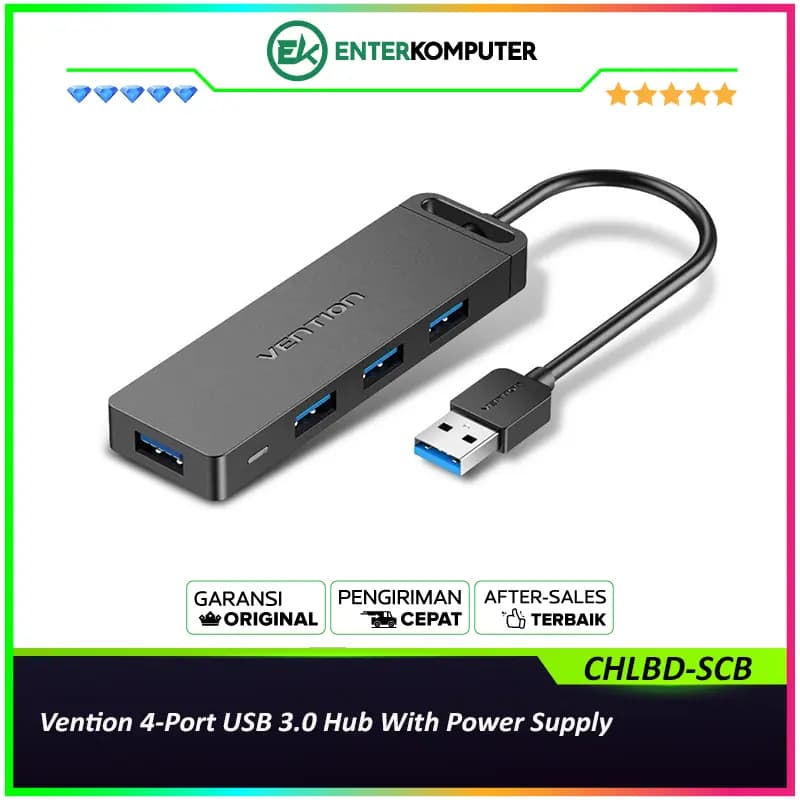 Vention 4-Port USB 3.0 Hub With Power Supply 0.5M Black - CHLBD-SCB - foto 1