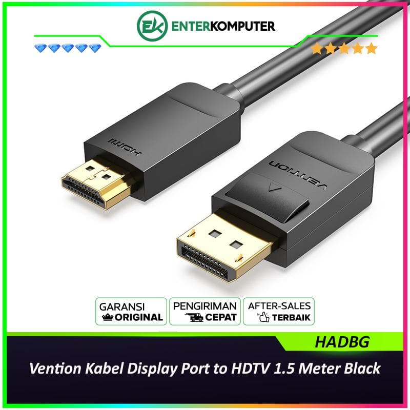 Vention Kabel Display Port to HDMI 1.5 Meter Black - HADBG - foto 1