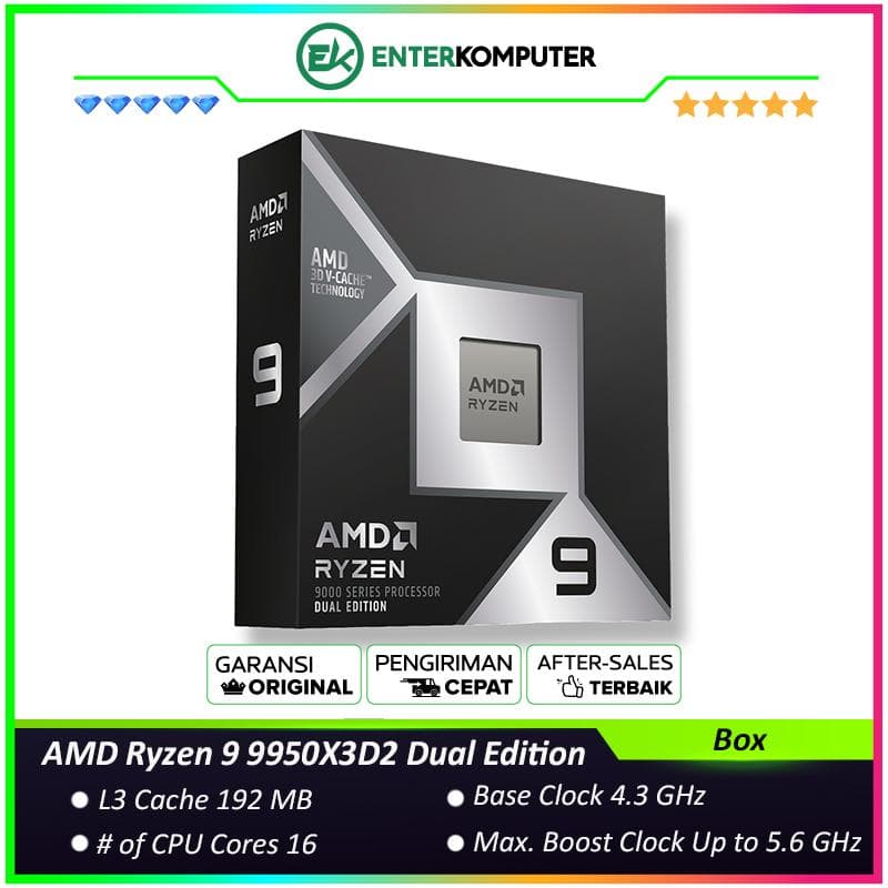 AMD Ryzen 9 9950X3D2 Dual Edition 4.3GHz Up To 5.6GHz Cache 192MB 200W AM5 [Box] - 16 Core - 100-100001978WOF - foto 1