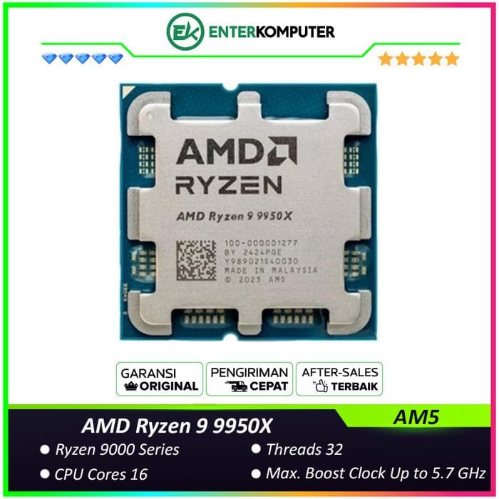 AMD Ryzen 9 9950X 4.3GHz Up To 5.7GHz Cache 64MB 170W AM5 [Tray] - 16 Core - 100-000001277 - foto 1