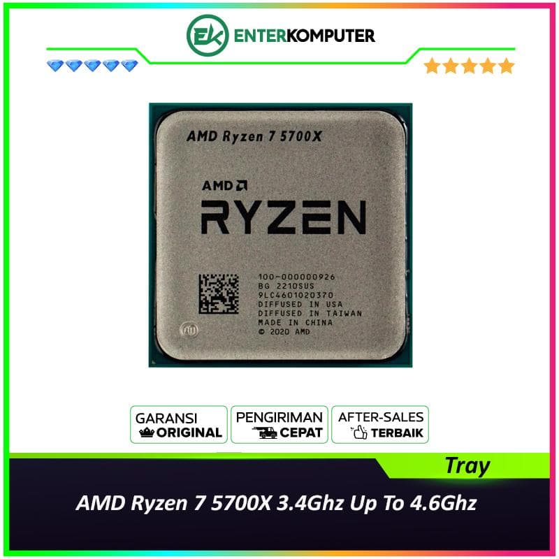 AMD Ryzen 7 5700X 3.4Ghz Up To 4.6Ghz Cache 32MB 65W AM4 [Tray] - 8 Core - 100-000000926 - foto 1