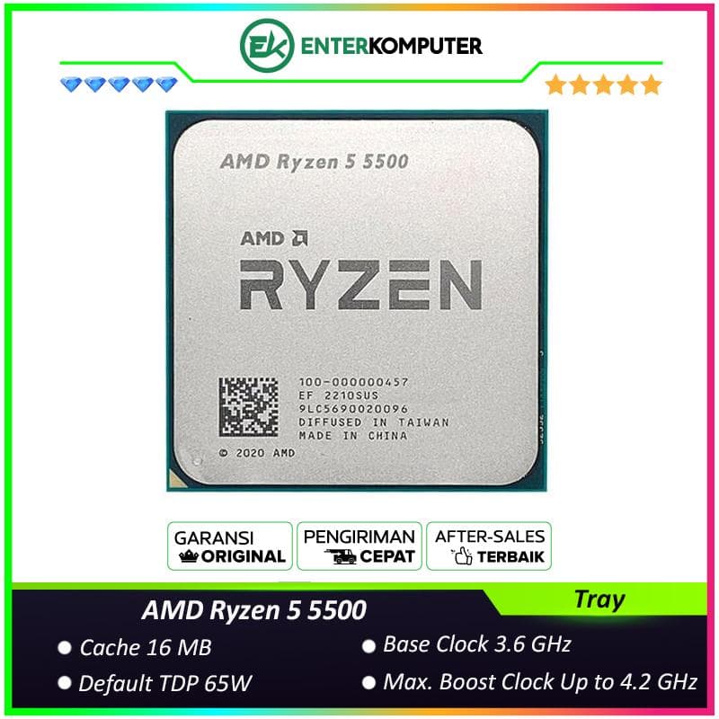 AMD Ryzen 5 5500 3.6Ghz Up To 4.2Ghz Cache 16MB 65W AM4 [Tray] - 6 Core - 100-000000457 - foto 1