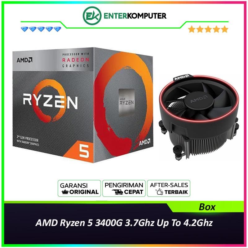 AMD Ryzen 5 3400G 3.7Ghz Up To 4.2Ghz Cache 4MB 65W AM4 [Box] - 4 Core - YD3400C5FHSBX - with AMD Wraith Spire Cooler - foto 1