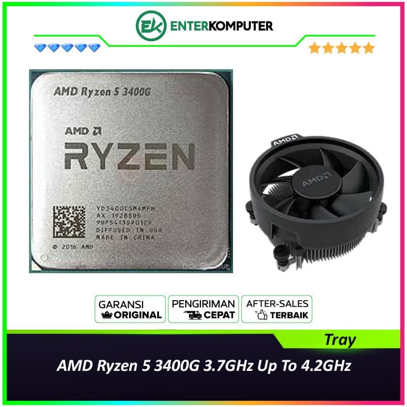 AMD Ryzen 5 3400G 3.7GHz Up To 4.2GHz Cache 4MB 65W AM4 [Tray] - 4 Core - YD3400C5FHSPK - with AMD Wraith Stealth Cooler - foto 1