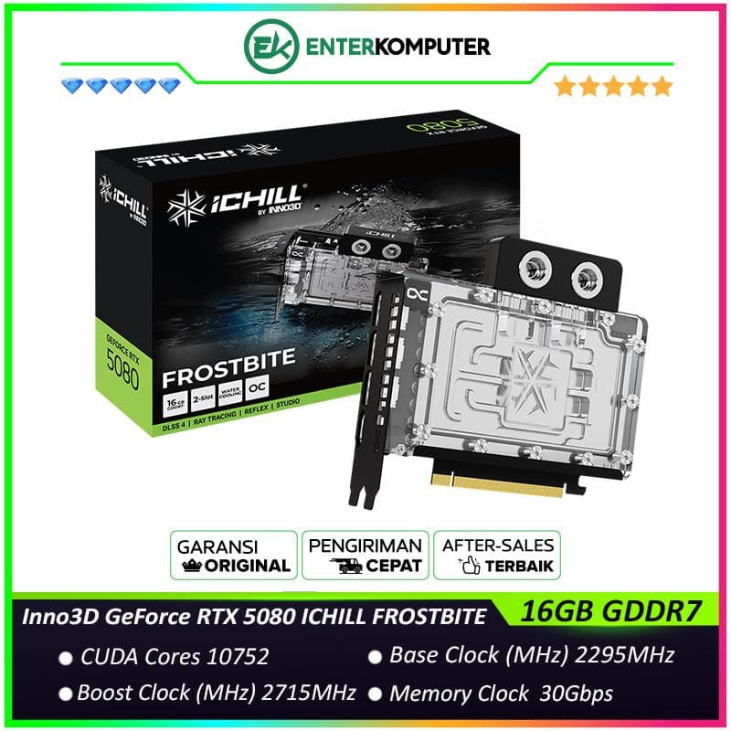 Inno3D GeForce RTX 5080 16GB GDDR7 ICHILL FROSTBITE - ILLUMINATING RGB Lighting - Garansi 3 Thn - foto 1