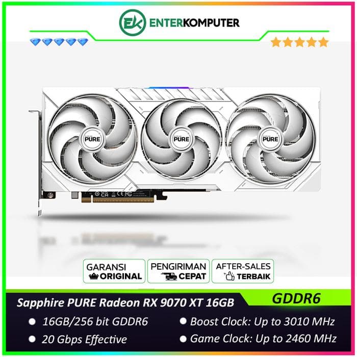 Sapphire PURE Radeon RX 9070 XT 16GB GDDR6 Gaming OC - TRIPLE FAN - Garansi 2 Thn - foto 1