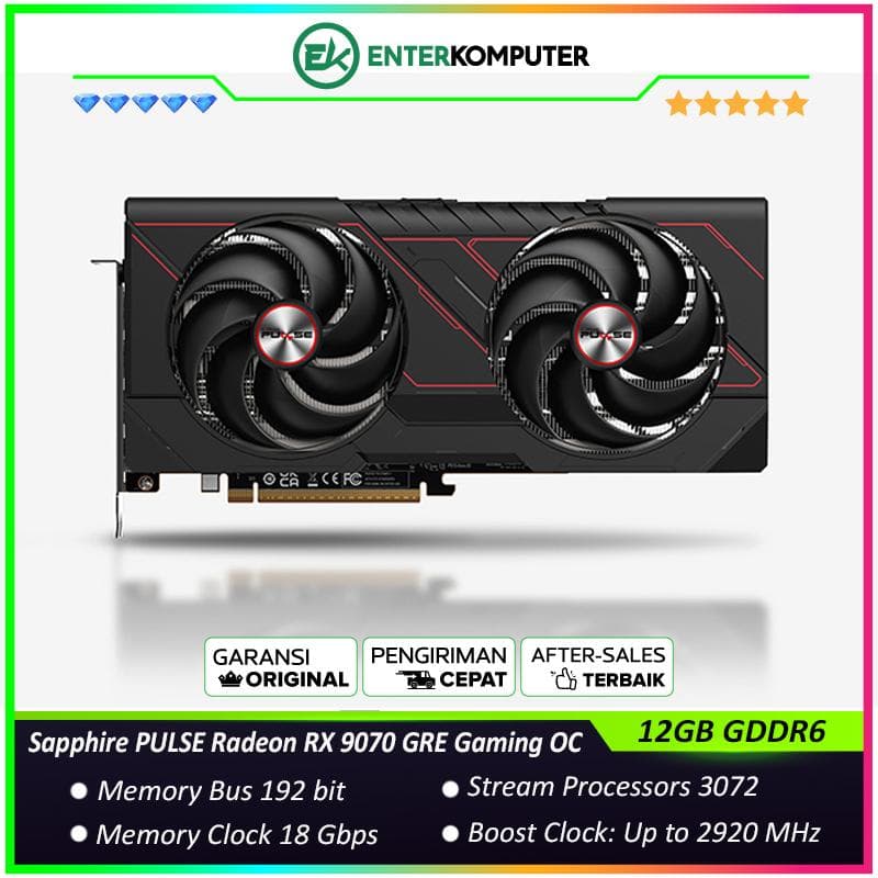 Sapphire PULSE Radeon RX 9070 GRE 12GB GDDR6 Gaming OC- DUAL FAN - Garansi 2 Thn - foto 1