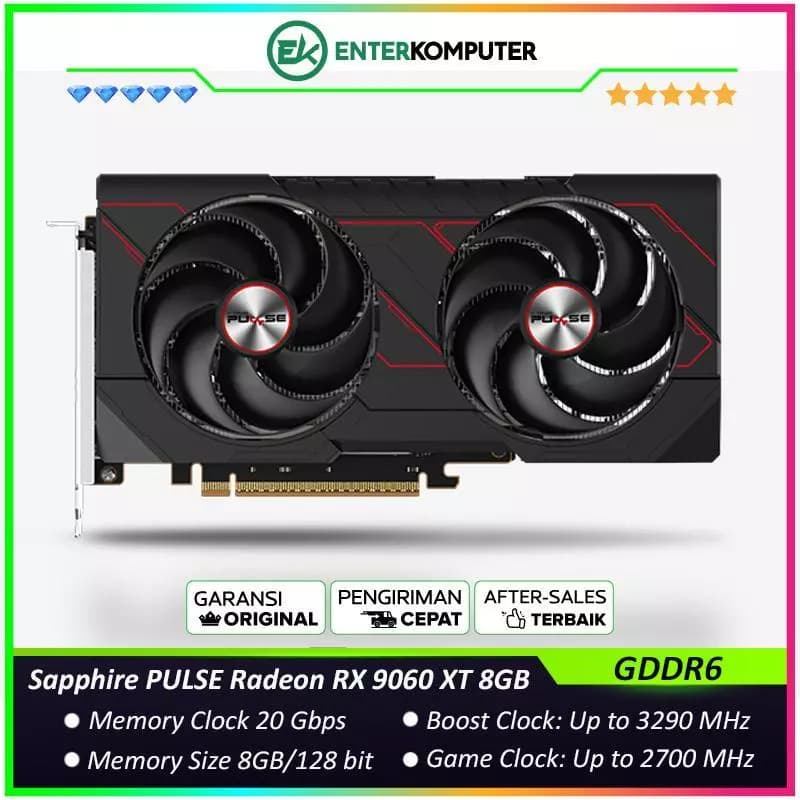 Sapphire PULSE Radeon RX 9060 XT 8GB GDDR6 Gaming OC - DUAL FAN - Garansi 2 Thn - foto 1
