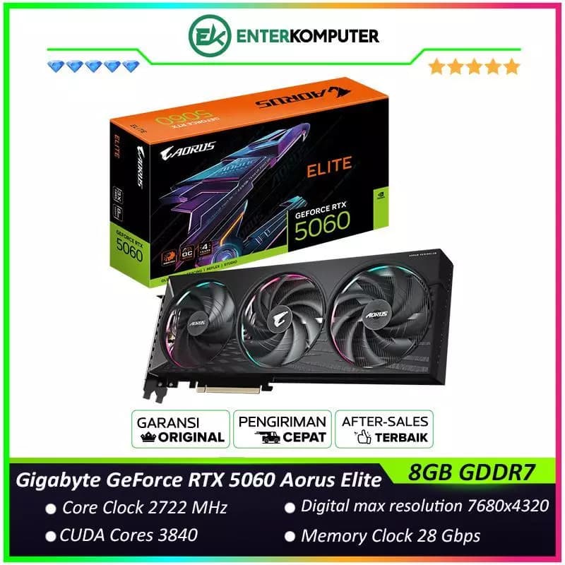 Gigabyte GeForce RTX 5060 8GB GDDR7 Aorus Elite - GV-N5060AORUS E-8GD - foto 1