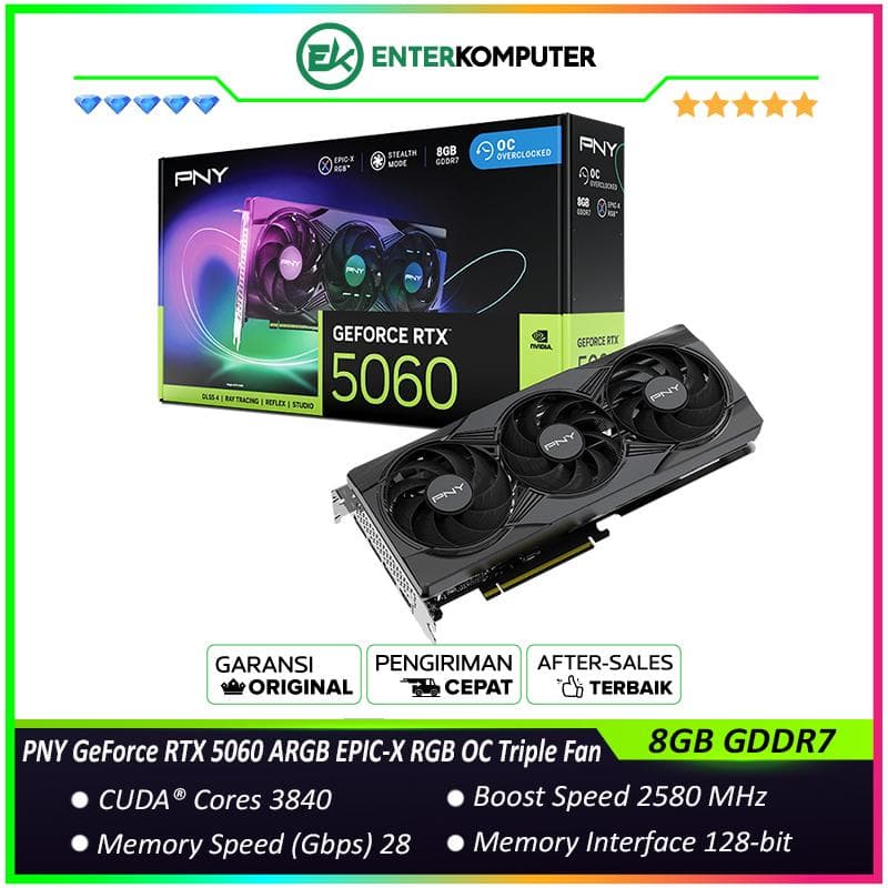 PNY GeForce RTX 5060 8GB GDDR7 ARGB EPIC-X RGB OC Triple Fan - foto 1