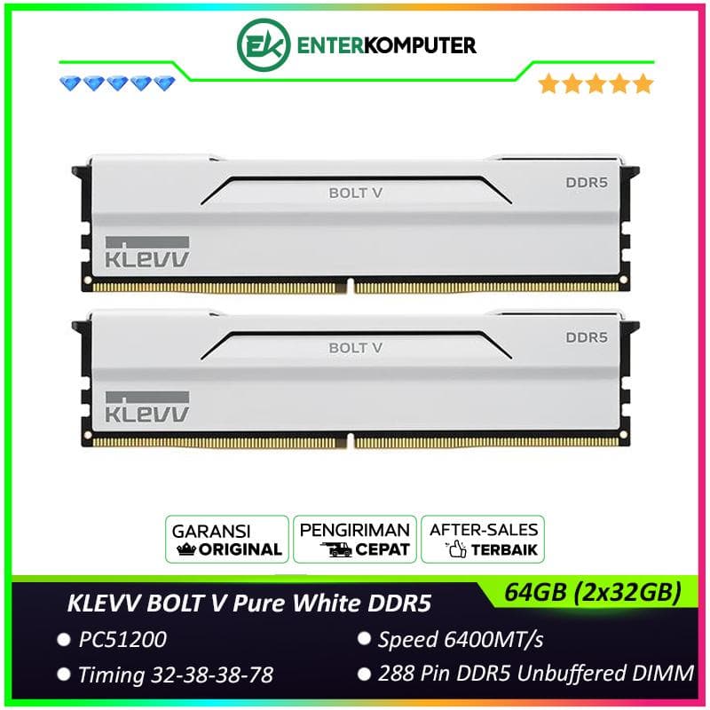 KLEVV BOLT V Pure White DDR5 PC51200 6400MHz 64GB (2x32GB) 32-38-38-78 - KD5BGUA80-64A320I - foto 1