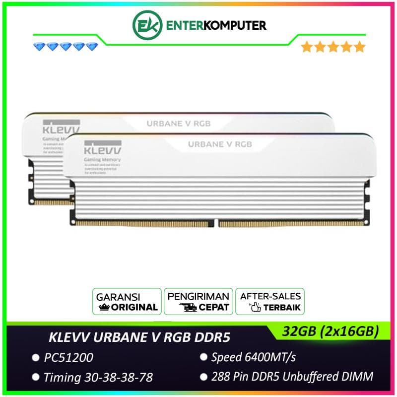 KLEVV URBANE V RGB DDR5 PC51200 6400MHz 32GB (2x16GB) 30-38-38-78 - KD5AGUA80-64B300M - foto 1