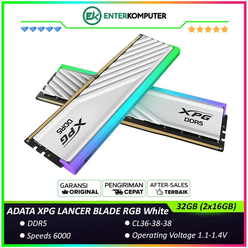 ADATA XPG LANCER BLADE RGB White Edition DDR5 PC48000 6000MHz 32GB (2x16GB) CL36-38-38 - AX5U6000C3616G-DTLABRWH - foto 1