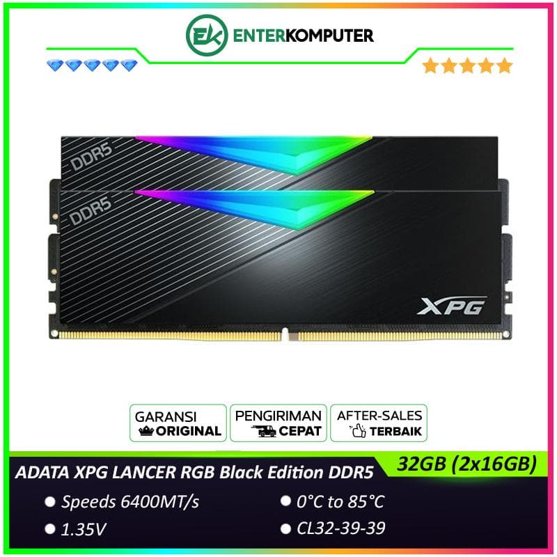 ADATA XPG LANCER RGB Black Edition DDR5 PC51200 6400MHz 32GB (2x16GB) CL32-39-39 - AX5U6400C3216G-DCLARBK - foto 1