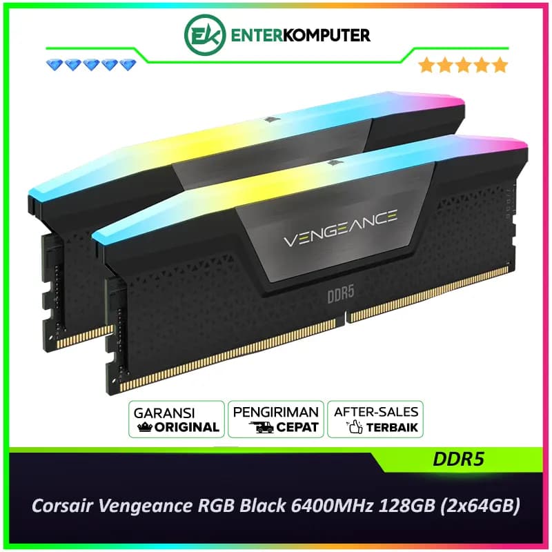 Corsair Vengeance RGB Black DDR5 PC51200 6400MHz 128GB (2x64GB) 42-52-52-104 - CMH128GX5M2B6400C42 - foto 1