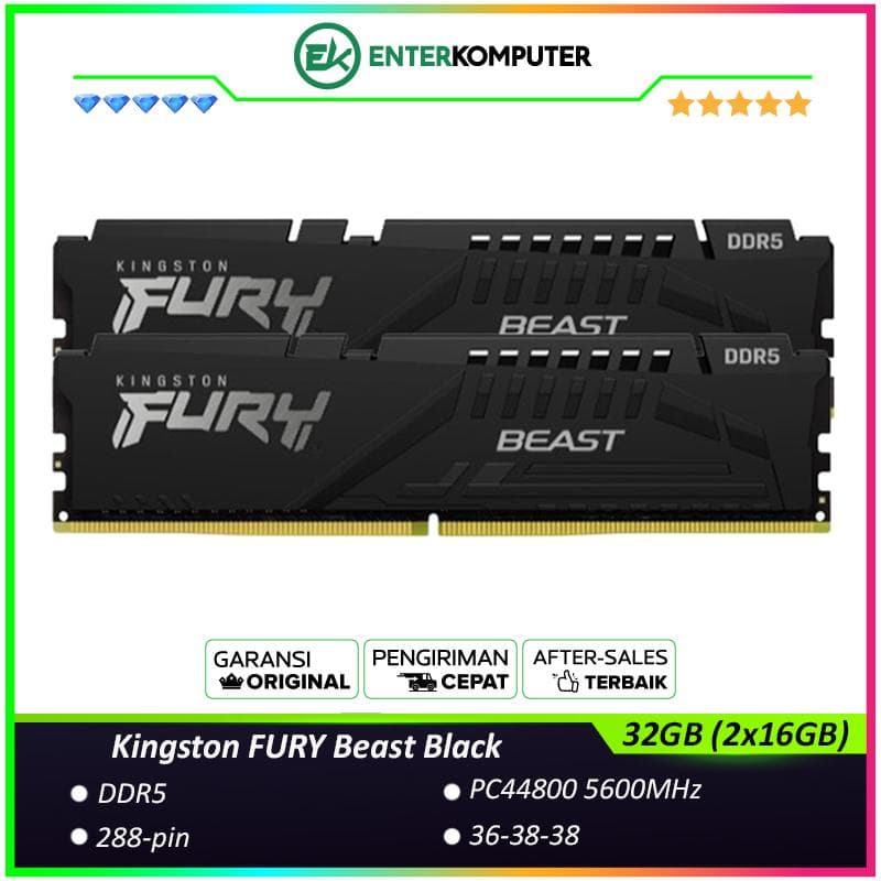 Kingston FURY Beast Black DDR5 PC44800 5600MHz 32GB (2x16GB) 36-38-38 - KF556C36BBEK2-32 - foto 1