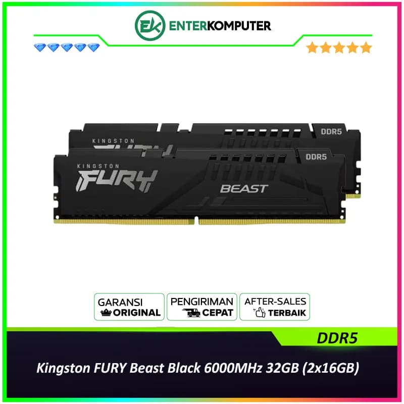 Kingston FURY Beast Black DDR5 PC48000 6000MHz 32GB (2x16GB) 36-44-44 - KF560C36BBE2K2-32 - foto 1