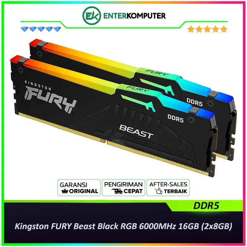 Kingston FURY Beast Black RGB DDR5 PC48000 6000MHz 16GB (2x8GB) 36-38-38 - KF560C36BBEAK2-16 - foto 1
