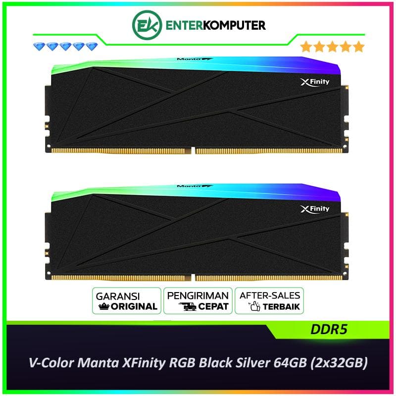 V-Color Manta XFinity RGB Black Silver DDR5 PC48000 6000MHz 64GB (2x32GB) 30-38-38-76 - TMXFL3260830KSK - foto 1