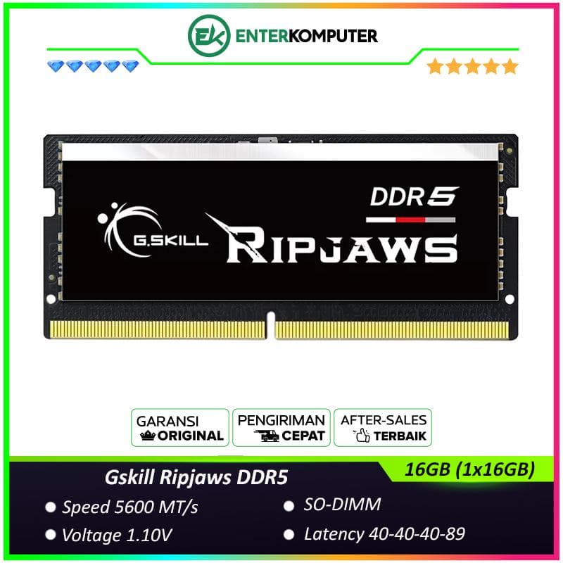 Gskill Ripjaws SO-DIMM DDR5 PC44800 5600MHz 16GB (1x16GB) 40-40-40-89 - F5-5600S4040A16GX1-RS - foto 1