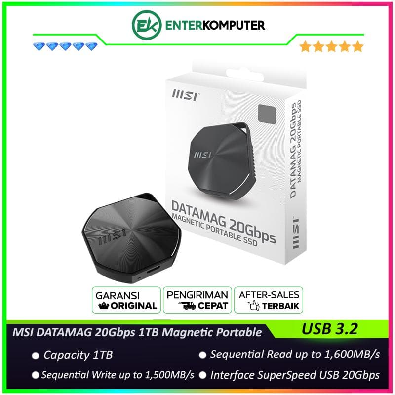 MSI DATAMAG 20Gbps 1TB Magnetic Portable SSD USB 3.2 Gen2x2 - foto 1