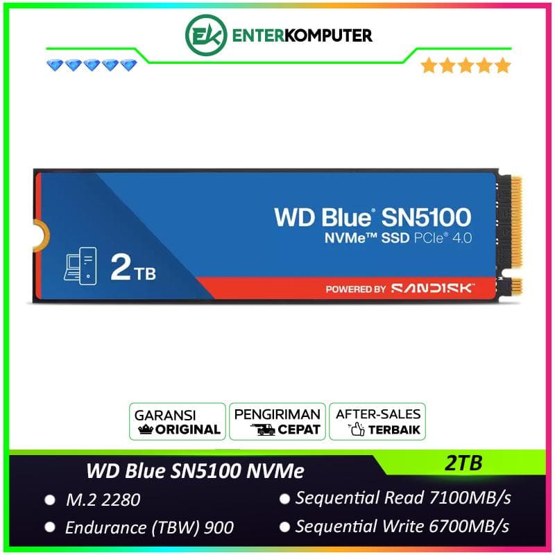 WD Blue SN5100 NVMe SSD 2TB M.2 2280 PCIe Gen4 x4 - R 7100MB/s W 6700MB/s - foto 1