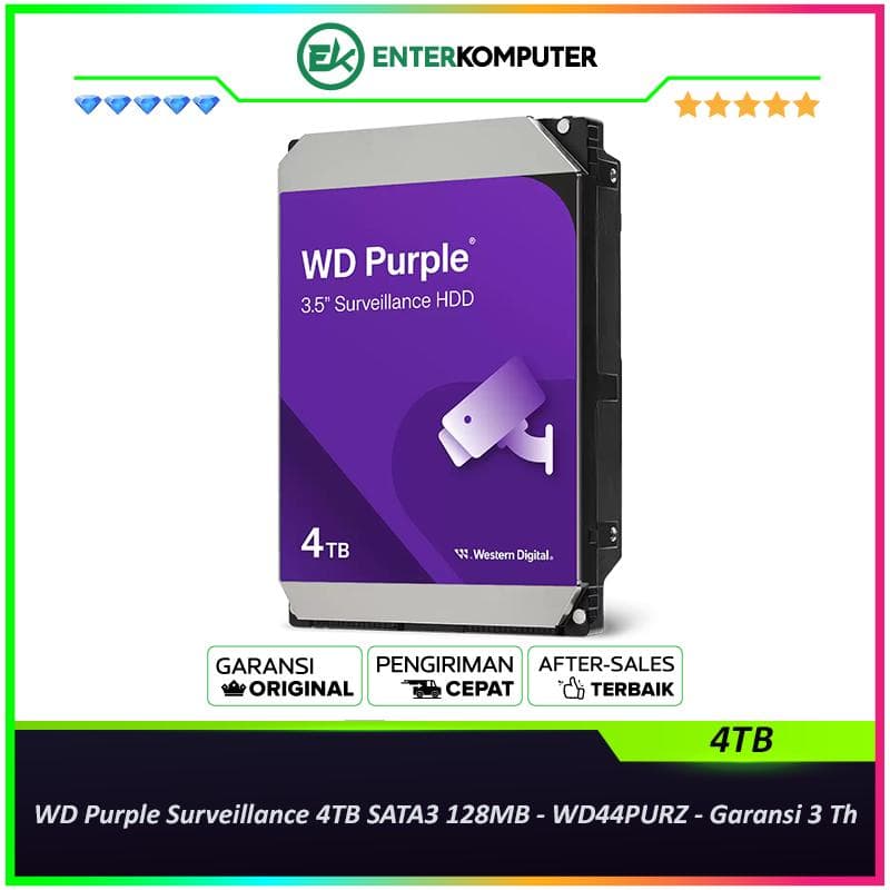 WD Purple Surveillance 4TB SATA3 128MB - WD44PURZ - Garansi 3 Th - foto 1