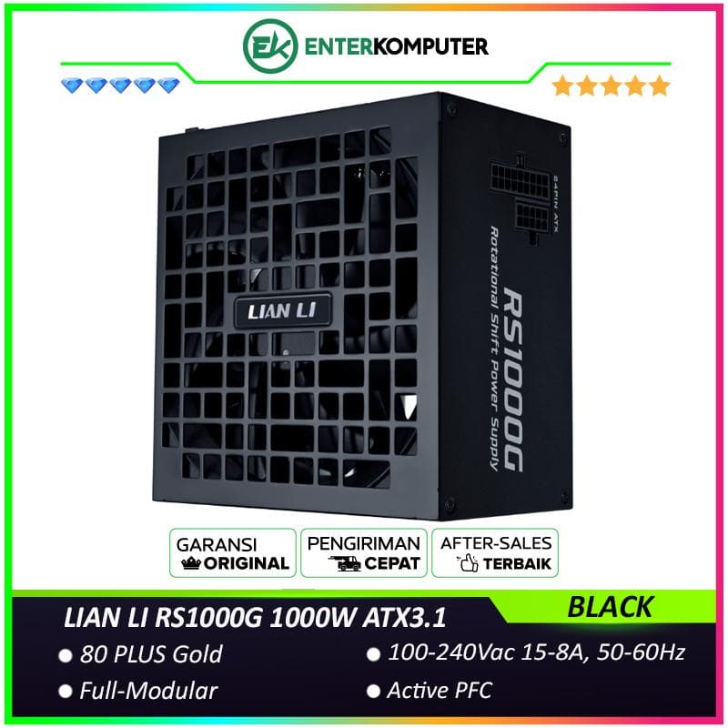 LIAN LI RS1000G 1000W BLACK ATX3.1 Ready - Rotational Shift Power Supply - 80+ Gold Certified with Cybenetics Platinum - Flexible Cable Routing with Dual-Sided 20+4 Pin - 10 Years Warranty Replacement - foto 1