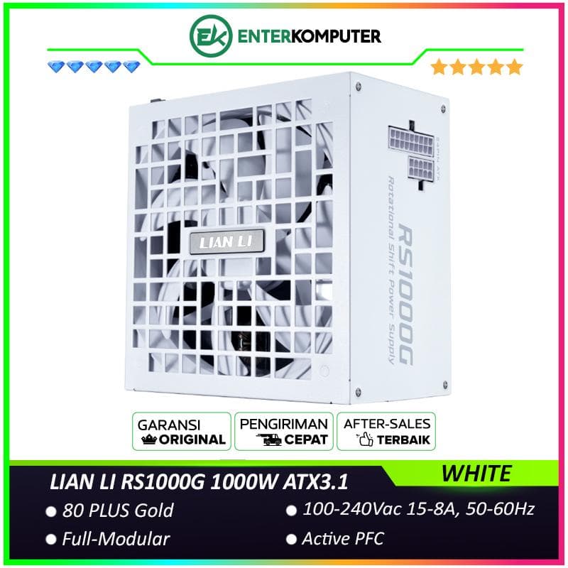 LIAN LI RS1000G 1000W WHITE ATX3.1 Ready - Rotational Shift Power Supply - 80+ Gold Certified with Cybenetics Platinum - Flexible Cable Routing with Dual-Sided 20+4 Pin - 10 Years Warranty Replacement - foto 1