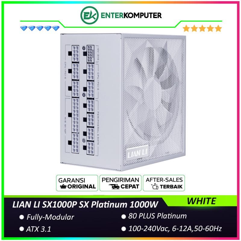 LIAN LI SX1000P SX Platinum 1000W WHITE ATX3.1 Ready - 80+ Platinum Certified - ATX 3.1 & PCIE 5.1 Ready - Braided-Textured Cables with Cable Combs - 10 Years Warranty Replacement - foto 1