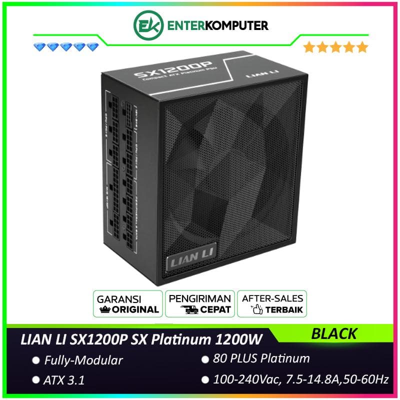 LIAN LI SX1200P SX Platinum 1200W BLACK ATX3.1 Ready - 80+ Platinum Certified - ATX 3.1 & PCIE 5.1 Ready - Braided-Textured Cables with Cable Combs - 10 Years Warranty Replacement - foto 1