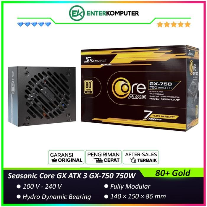 Seasonic Core GX ATX 3 GX-750 750W - Fully Modular - 80+ Gold Certified - ATX3.1 and PCIe 5.1 Ready - 7 Years Warranty Replacement - foto 1