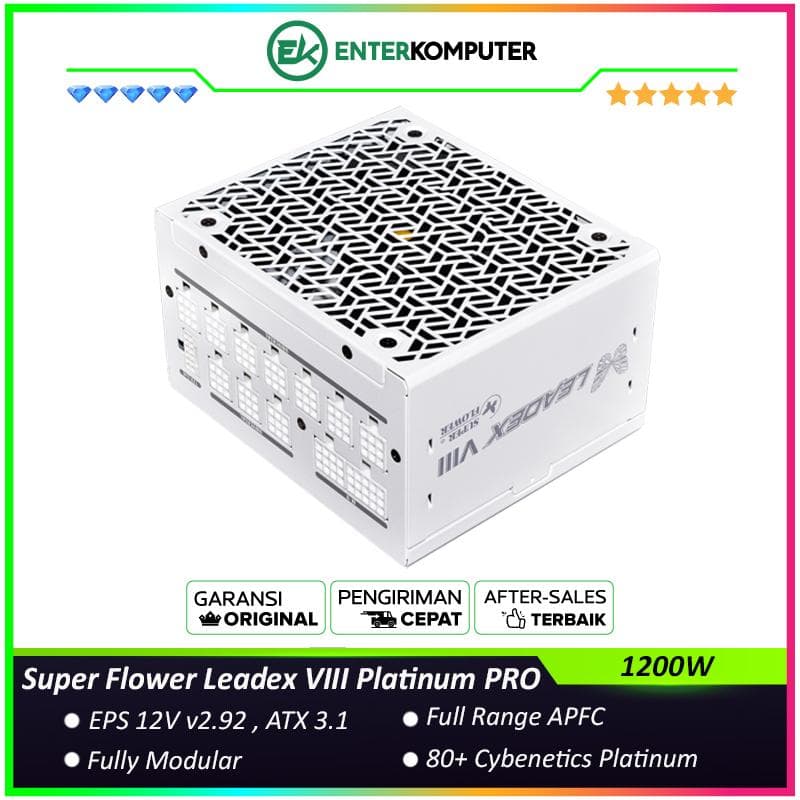 Super Flower Leadex VIII Platinum PRO ATX3.1 1200W White Edition -SF-1200F14SP(T)(WH) - ATX 3.1 Compatible & PCIe 5.1 Ready - 80+ Cybenetics Platinum Certified - Fully Modular - 10 Years - foto 1