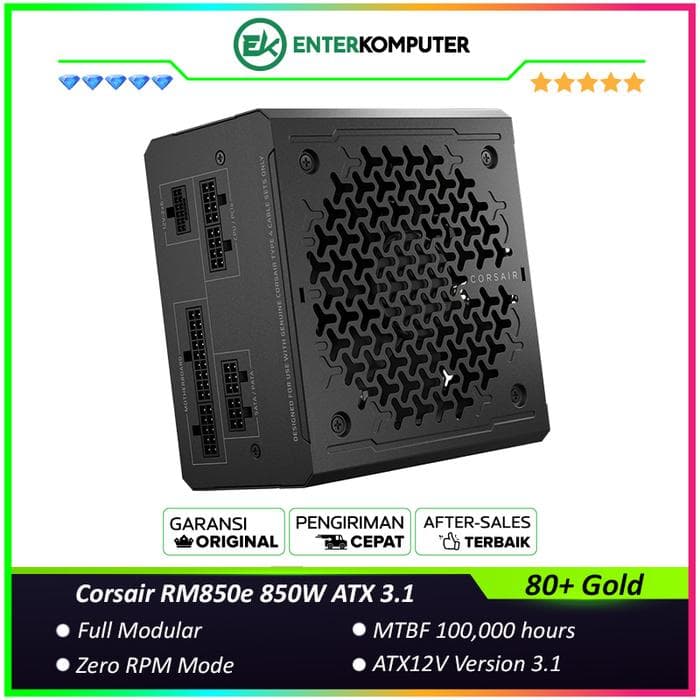 Corsair RM850e 850W ATX 3.1 Certified (PCIe5.1) 80+ Gold Fully Modular - Black - foto 1