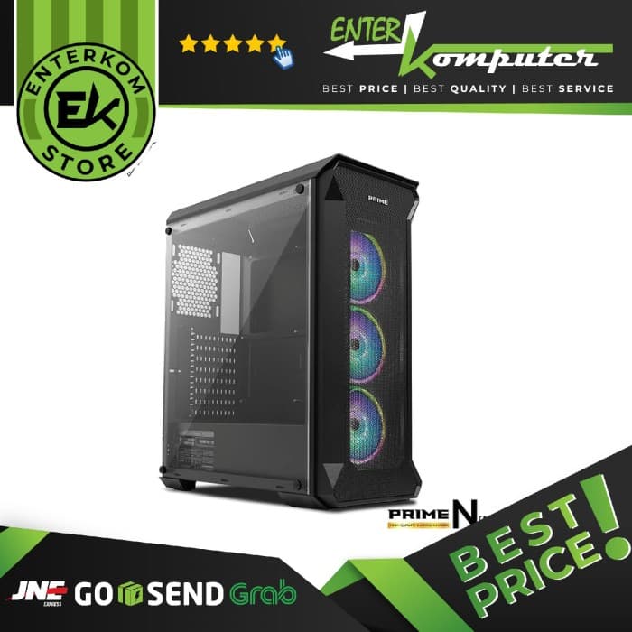 PRIME N-[K] - PREMIUM GAMING CASE 0.7mm STEEL - FREE 3PCS RAINBOW FLOWING RGB DUAL SLIM RING INNER OUTER LED CUSTOMIZABLE MODE + REMOTE - LEFT TEMPERED GLASS - MOBO RGB SYNC - foto 1
