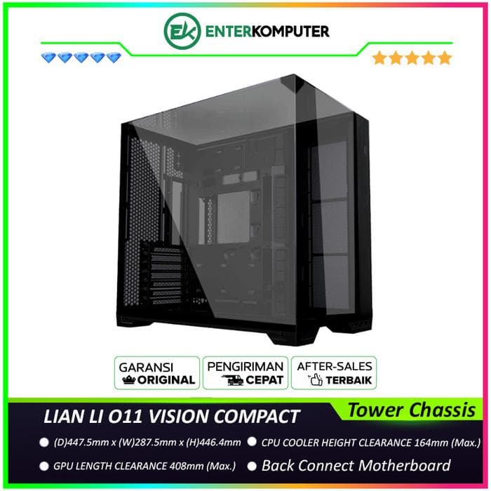 LIAN LI O11 VISION COMPACT BLACK - Collaboration with PCMR - Swappable Glass and Mesh TOP Panels - Back-CONNECT Motherboards Compatible - Modular Design - Brushed Aluminum - 3MM Top Tempered Glass & 4MM Tinted Side and Front Tempered Glass - USB Type C - foto 1