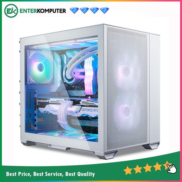 LIAN LI O11 DYNAMIC MINI AIR WHITE - MESH FRONT & TOP PANEL - 2 PCS 14CM WHITE FANS + 1 PC 12CM WHITE FAN - foto 1