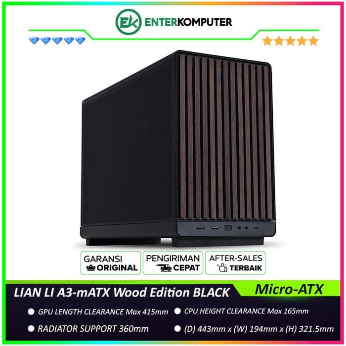 LIAN LI A3-mATX Wood Edition BLACK - Steel Mesh Panels with Sophisticated Black Walnut Trim - Stylish Micro-ATX Designed - Minimalist & Enhanced Modularity - USB Type C Included - foto 1