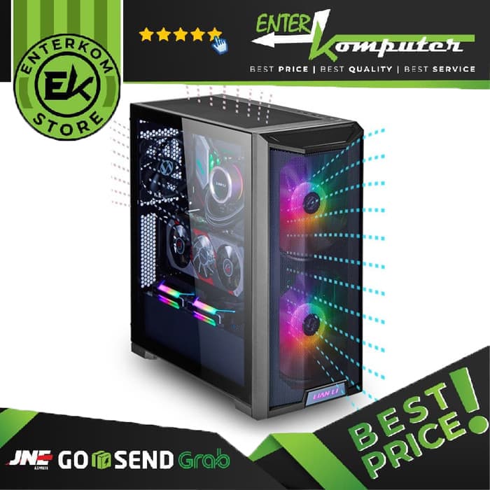 LIAN LI LANCOOL 215 BLACK - SIDE TEMPERED GLASS - FREE 2 PCS 20CM ARGB FANS + 1 PCS 12CM FAN - foto 1