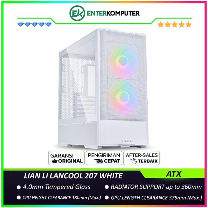 LIAN LI LANCOOL 207 WHITE - 4.0mm Tempered Glass - Front Side PSU with Direct GPU Airflow - Anti-Sag GPU - FREE 2Pcs 140MM ARGB Fan + 2Pcs 120MM PWM Fan - USB Type C Included - foto 1