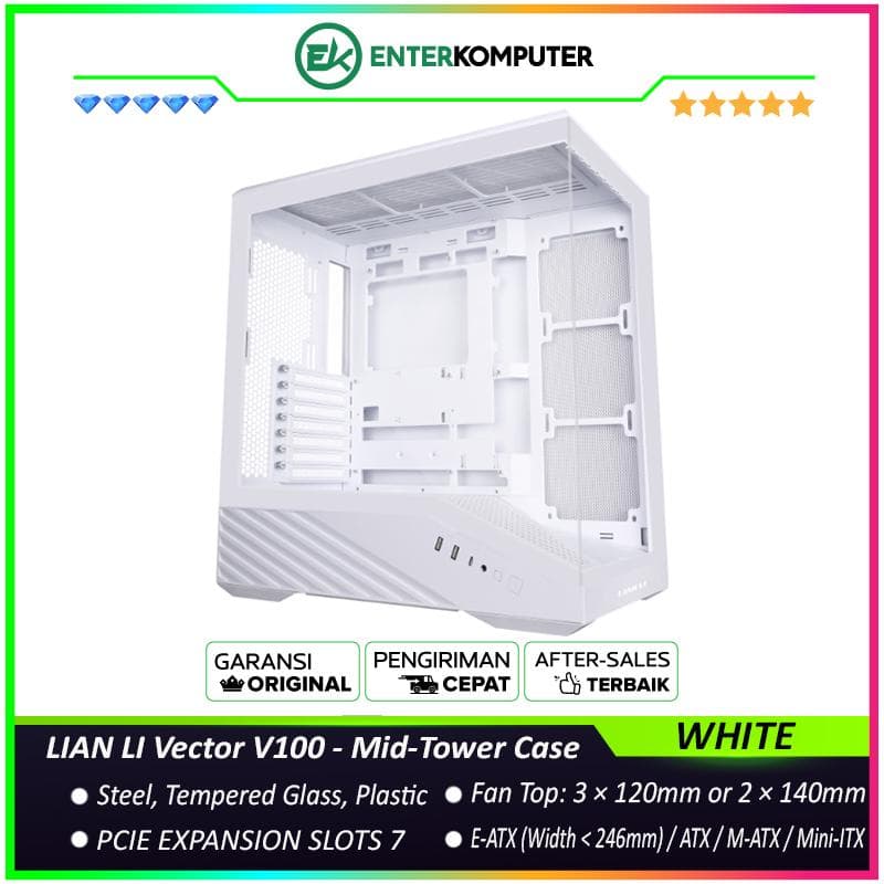 LIAN LI Vector V100 WHITE - Mid-Tower Case - 270° Seamless Visibility with ARGB Lighting Strip - Back-CONNECT Motherboards Compatible - 4MM Tempered Glass - USB Type C - foto 1