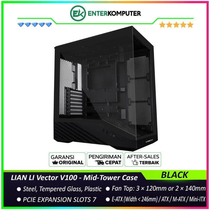 LIAN LI Vector V100 BLACK - Mid-Tower Case - 270° Seamless Visibility with ARGB Lighting Strip - Back-CONNECT Motherboards Compatible - 4MM Tempered Glass - USB Type C - foto 1