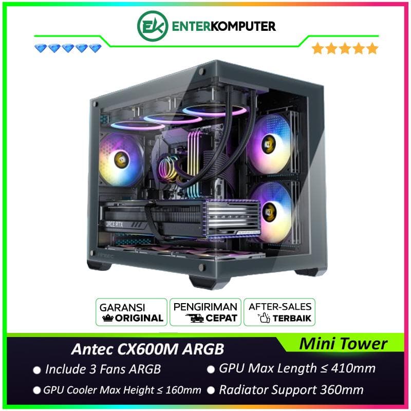 Antec CX600M ARGB - Mini Tower Gaming Case - Dual Chamber Design - 4mm Tempered Glass - Free 2Pcs 120mm ARGB Fans Reverse + 1Pcs 120mm ARGB Fans - foto 1