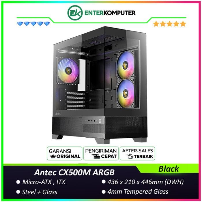Antec CX500M ARGB - Mid-Tower Gaming Case - 4mm Tempered Glass Side Panel - Type-C 3.2 Gen 2 Ready - Free 2Pcs 120mm ARGB Fans Reverse + 1Pcs 120mm ARGB Fans - foto 1