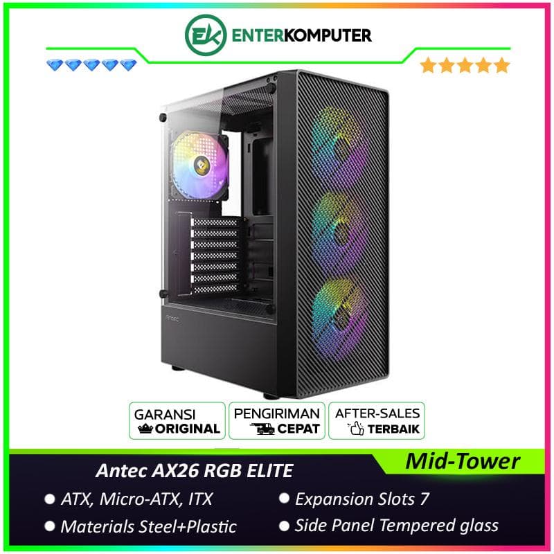 Antec AX26 RGB ELITE - Mid-Tower Gaming Case - Grille-Style Front Panel Design - Tempered Glass - FREE 4PCS 12CM FRGB FANS - foto 1