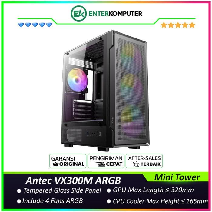 Antec VX300M ARGB - Mini Tower M-ATX Gaming Case - Stylish Mesh Front Panel - Tempered Glass Side Panel - Free 4Pcs 120mm ARGB Fans - foto 1