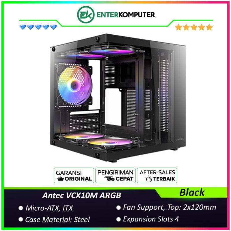 Antec VCX10M ARGB - Mini Tower Gaming Case - Panoramic View - Dual Chamber Design - Tempered Glass - Free 3Pcs 120mm ARGB Fans + 2Pcs 120mm ARGB Fans Reverse - foto 1