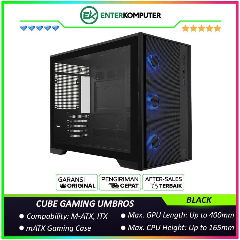 CUBE GAMING UMBROS BLACK - mATX Gaming Case - BTF Mainboard Ready - Left Side Tempered Glass & Front-Top Mesh Panel - Dust Filter - FREE 3PCS 12CM ARGB FAN - foto 1