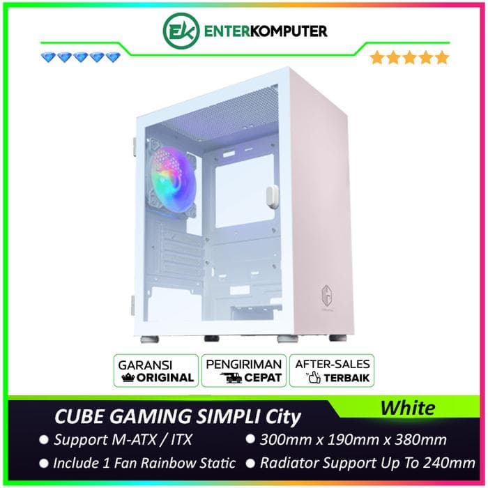 CUBE GAMING SIMPLI City WHITE - mATX Gaming Case - All White Inside - Left Side Tempered Glass with Hinged Panels - Free 1Pcs 12CM RGB Fan - foto 1