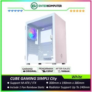 CUBE GAMING SIMPLI City WHITE - mATX Gaming Case - All White Inside - Left Side Tempered Glass with Hinged Panels - Free 1Pcs 12CM RGB Fan - foto 1